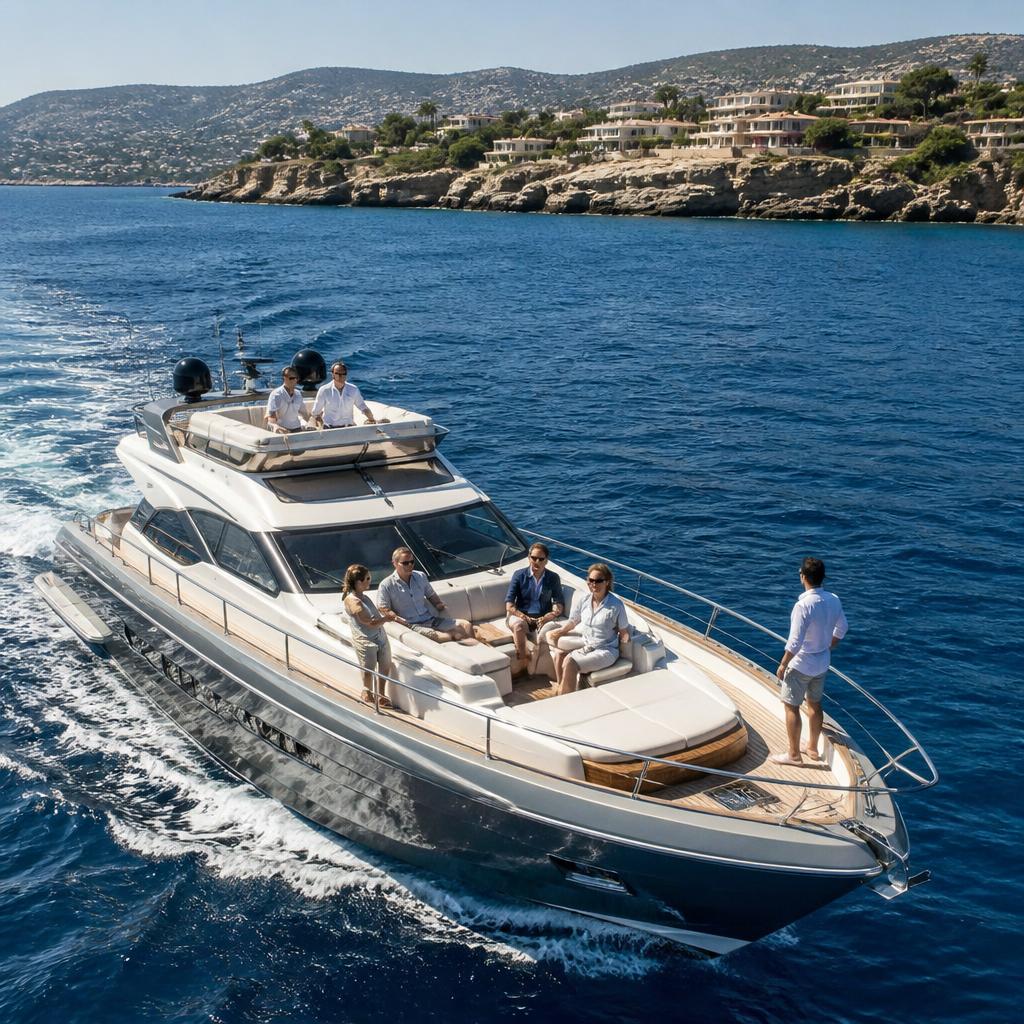 Corporate group on a private yacht along the Cyprus coastline